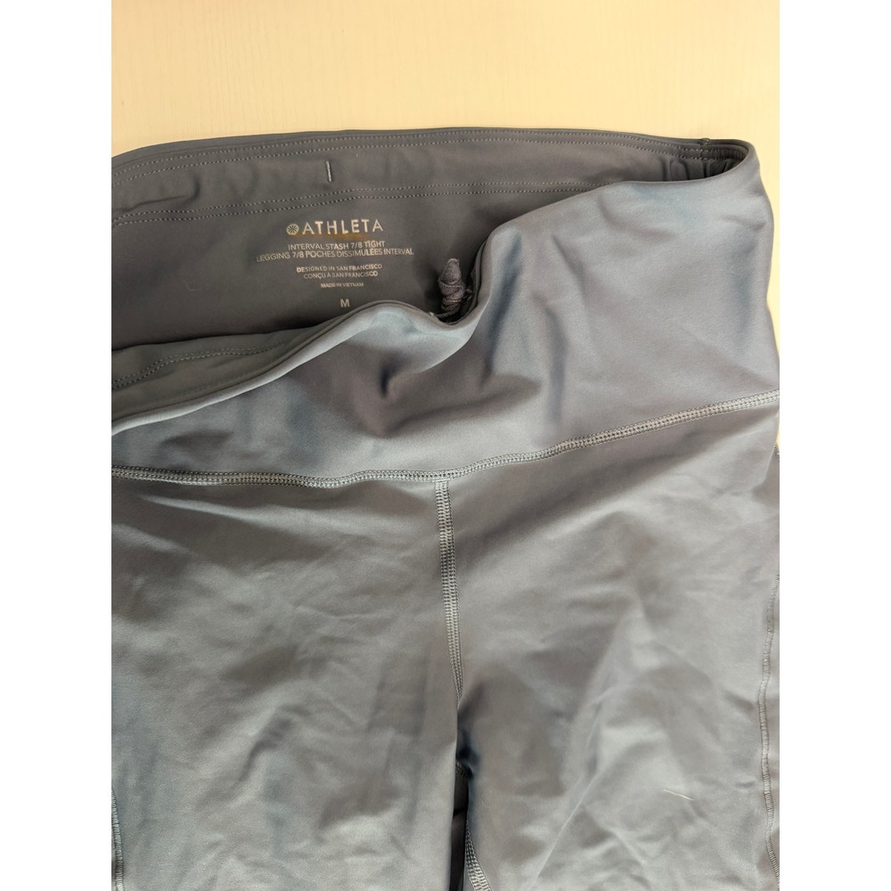 Athleta Interval Stash 7/8 Tight Gray Blue High Rise Leggings Pockets Womens M